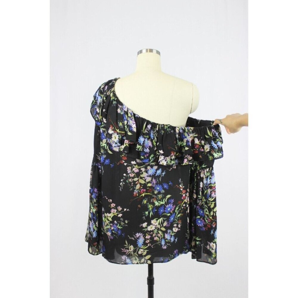 PARKER Lima Boboli Black Floral Silk Georgette Off The Shoulder Blouse, Size L - Picture 6 of 9